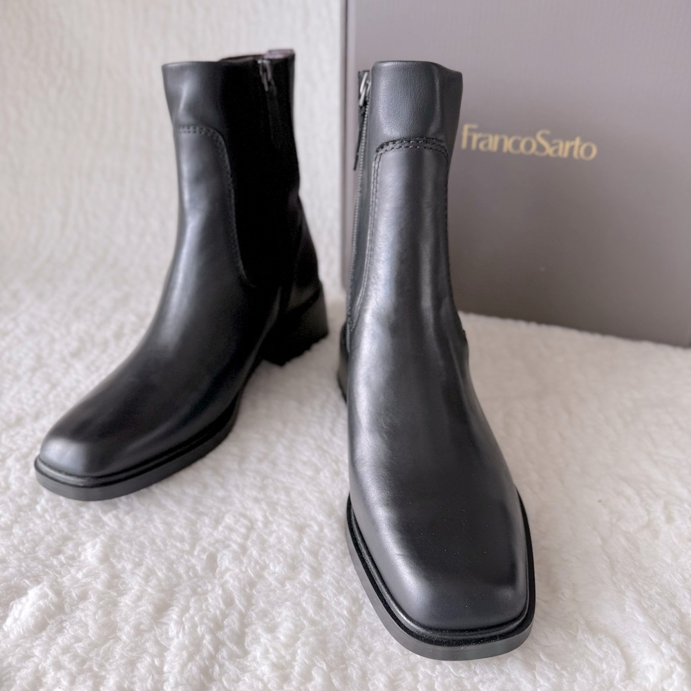 Franco Sarto Women's Franco Gracelyn Ankle Boot, Black Leather, Size 7 M, 8.5 M